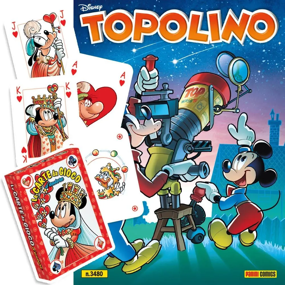 Topolino 3480 con carte da gioco mazzo rosso